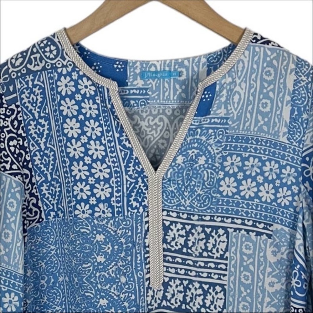 J. Mclaughlin Blue Patchwork Mixed Print Tunic To… - image 5